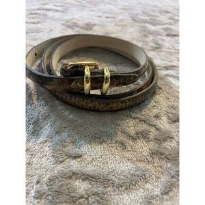 Tre Vero Snake Print Leather Belt Brown /gray Skinny Shinny Gold Hardware